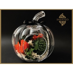 Pumking Decor Composition in a Glass Vase, M size